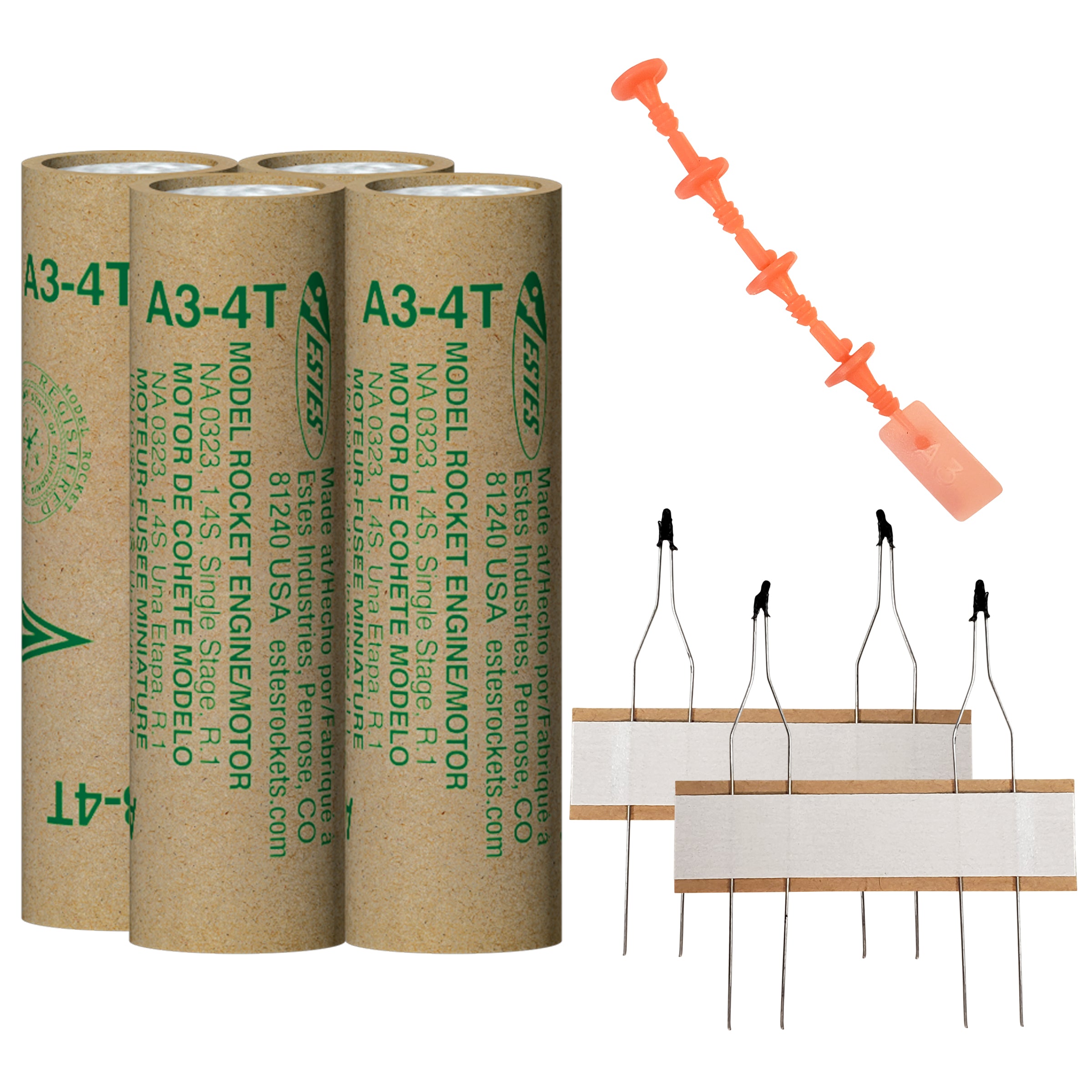 Estes A3-4T Model Rocket Engines with Plugs and Ignitors