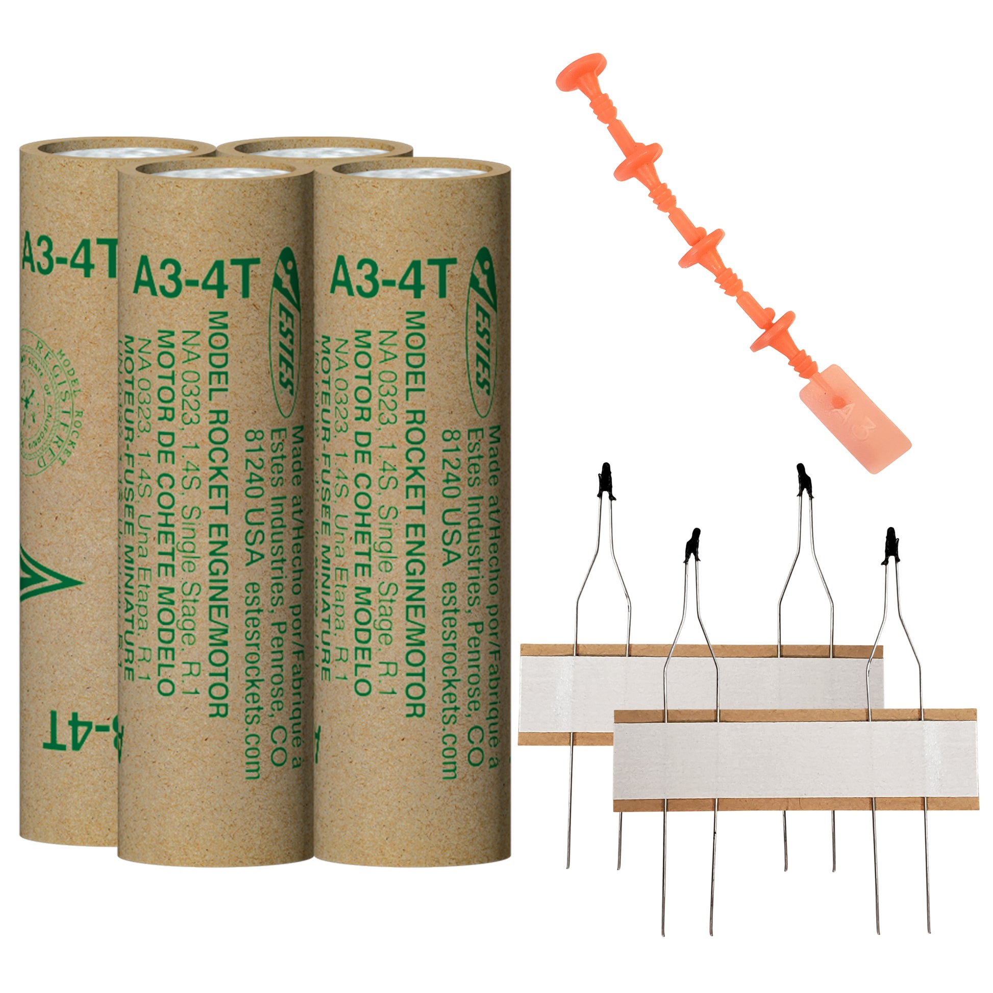 Estes A3-4T Model Rocket Engines with Plugs and Ignitors
