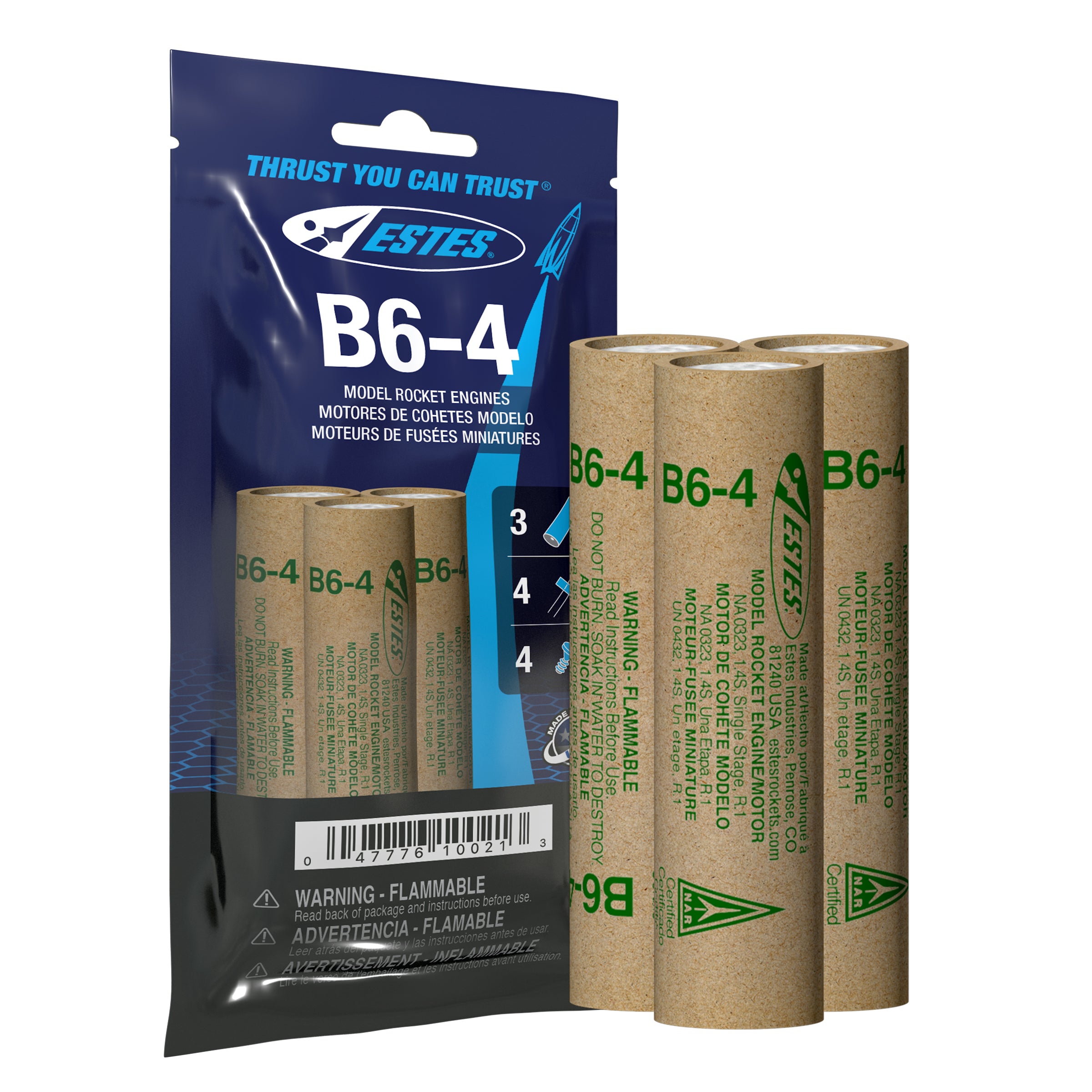 B6-4 Engines - Standard Model Rocket Engine 3-Pack | Estes Rockets