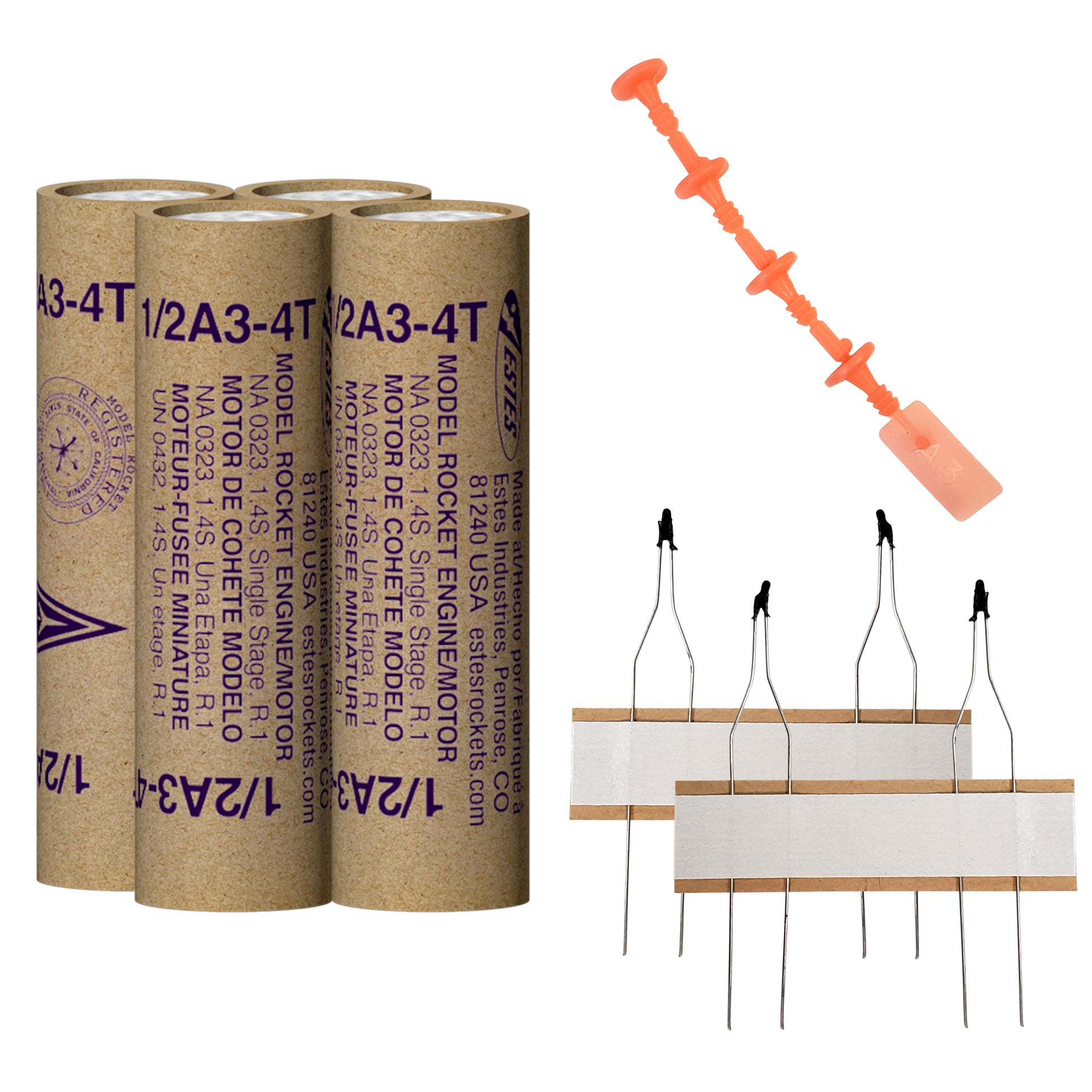 Estes 1/2A3-4T Model Rocket Engines with Plugs and Ignitors