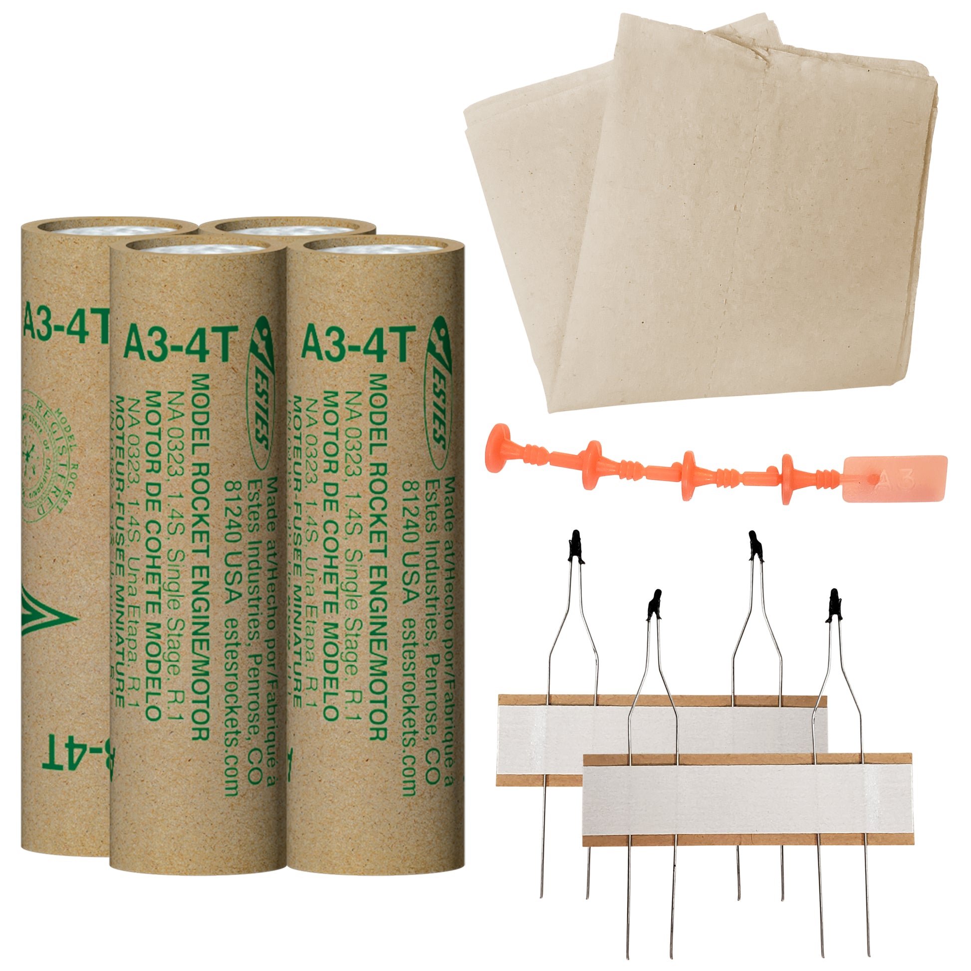 Estes A3-4T Engine Flight Pack with Plugs, Ignitors, and Recovery Wadding