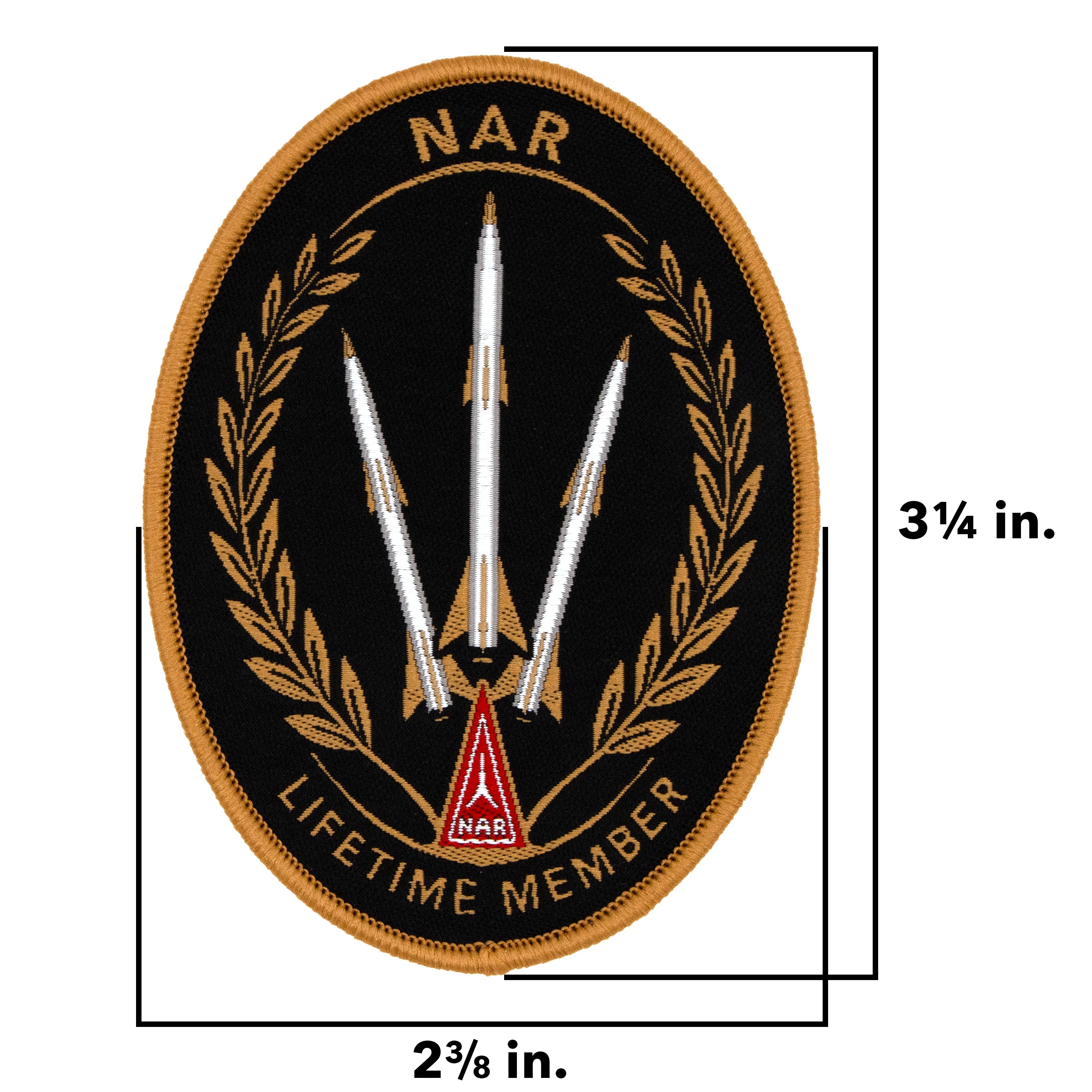 National Association of Rocketry (NAR) Lifetime Member Patch - 2 3/8 inches wide by 3 1/4 inches tall