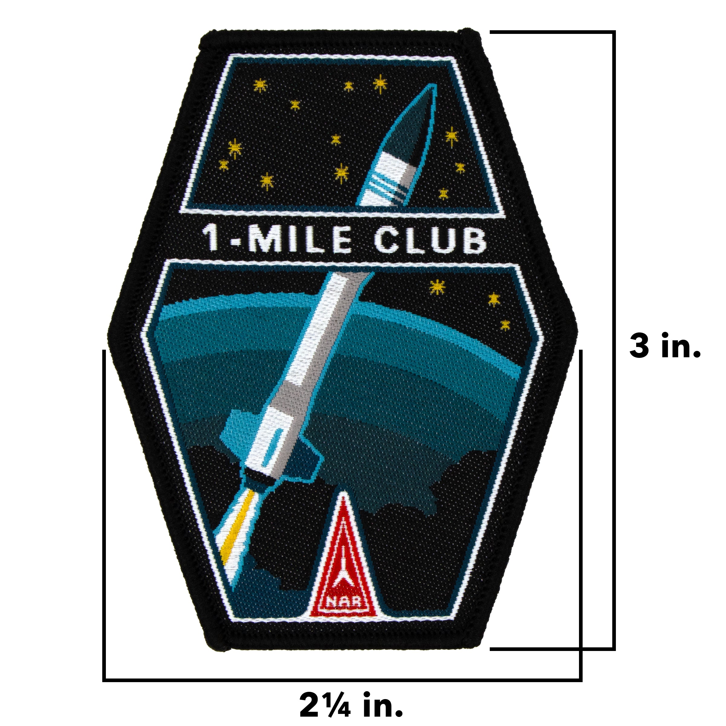 National Association of Rocketry (NAR) 1-Mile Club Patch - 2 1/4 inches wide by 3 inches tall