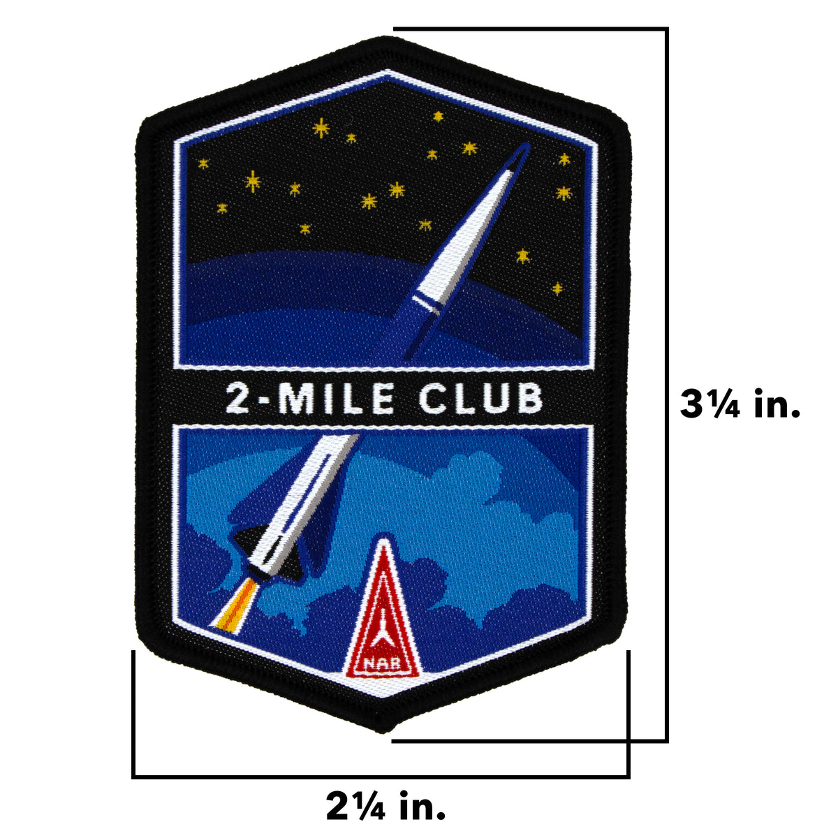 National Association of Rocketry (NAR) 2-Mile Club Patch - 2 1/4 inches wide by 3 1/4 inches tall