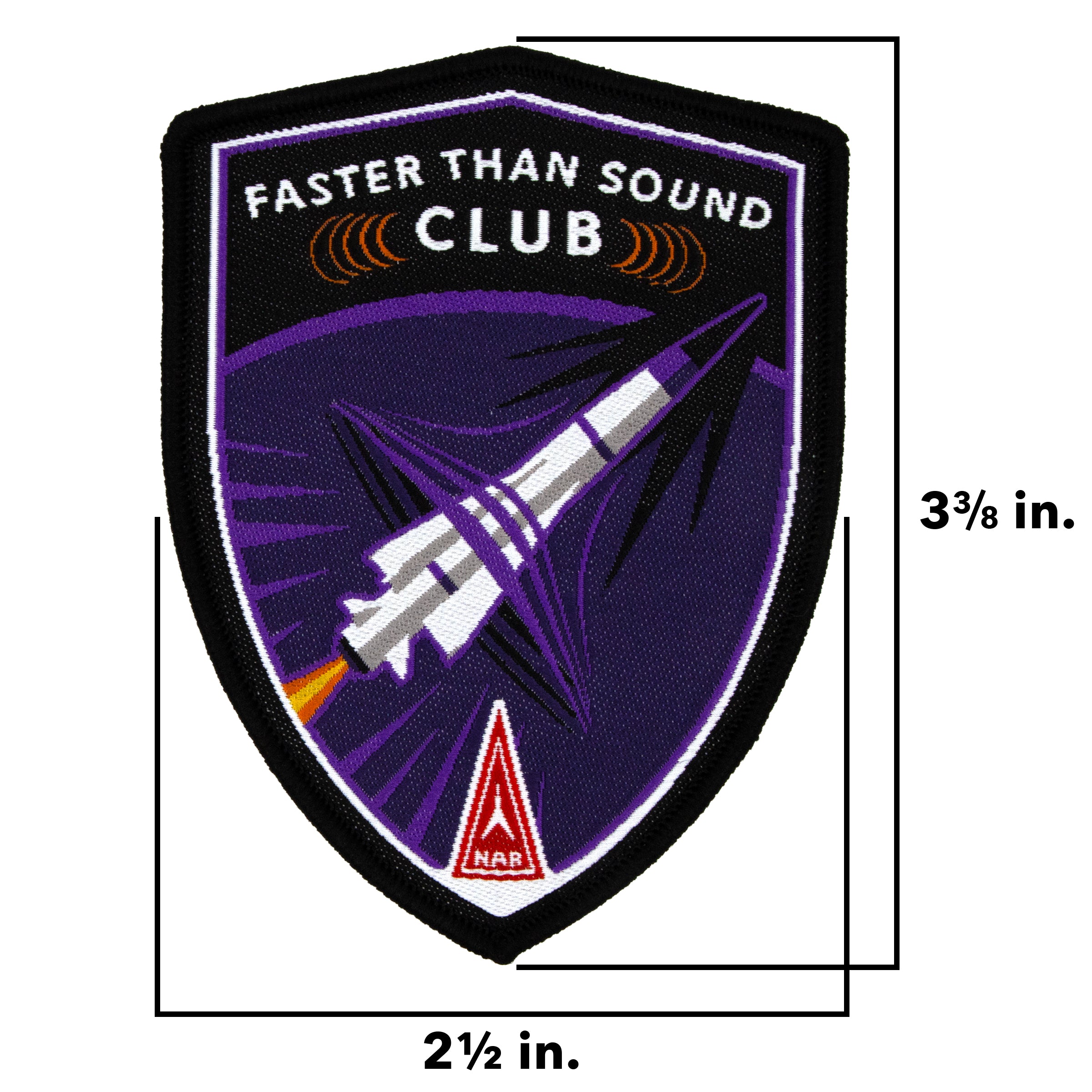 National Association of Rocketry (NAR) Faster Than Sound Club Patch - 2 1/2 inches wide by 3 3/8 inches tall