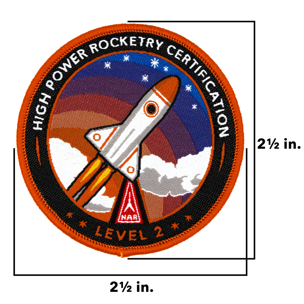 National Association of Rocketry (NAR) High Power Rocketry Certification Level 2 Patch - 2 1/2 inches wide by 2 1/2 inches tall