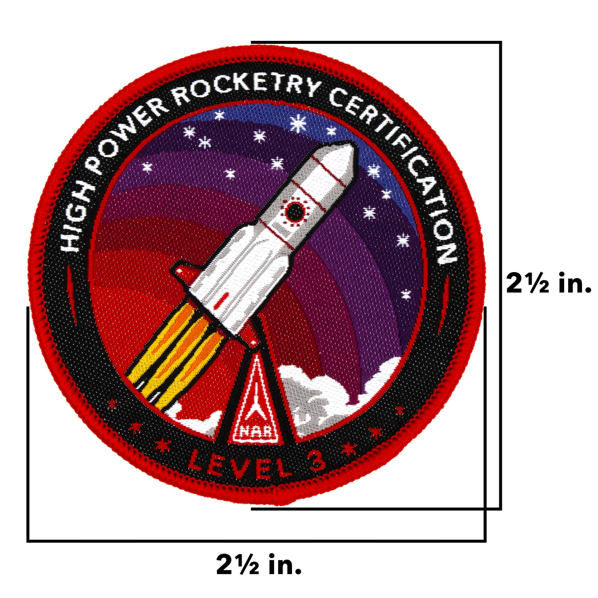 National Association of Rocketry (NAR) High Power Rocketry Certification Level 3 Patch - 2 1/2 inches wide by 2 1/2 inches tall