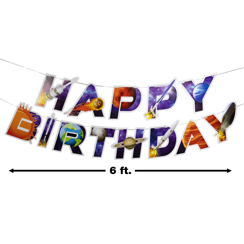 Rocket themed Happy Birthday banner sign 