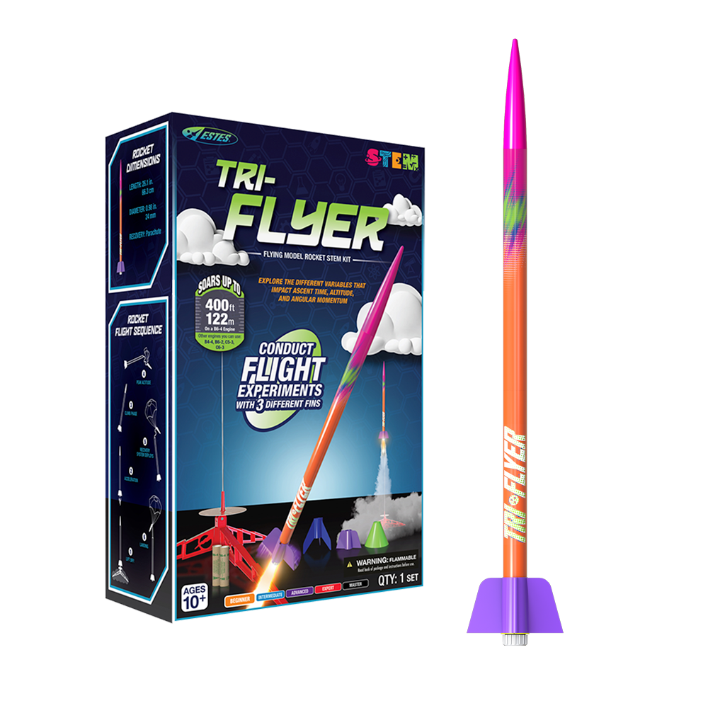 Tricolor Rockets Estes Tri-Flyer STEM Kit - Beginner Model Rocket with 3 Fin Options ...