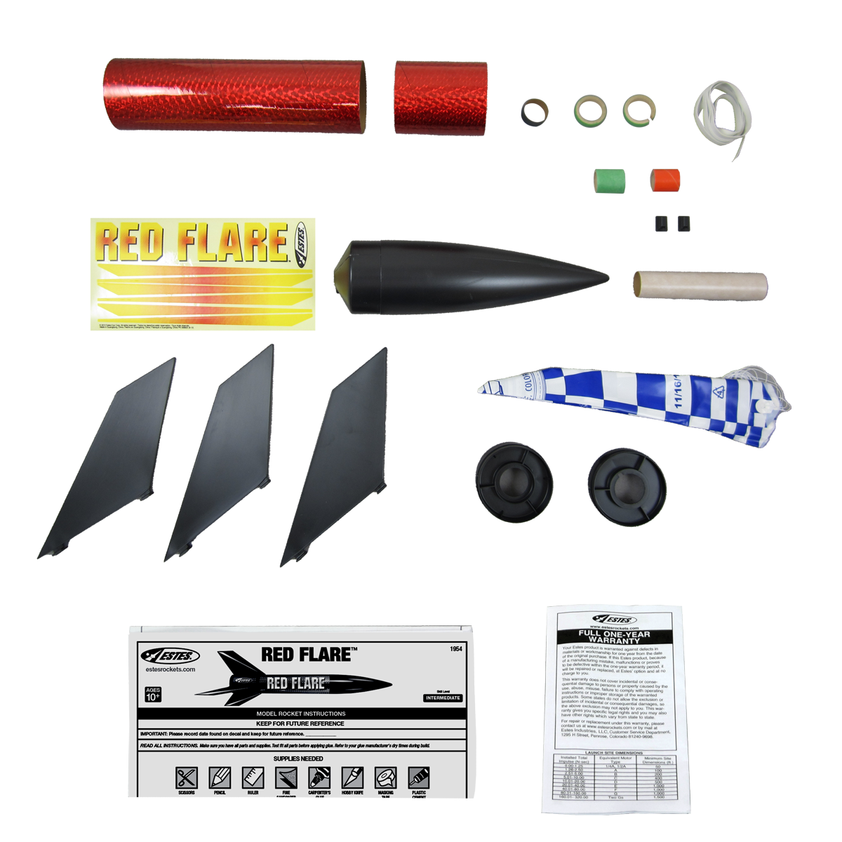 Estes Red Flare Model Rocket Kit Parts