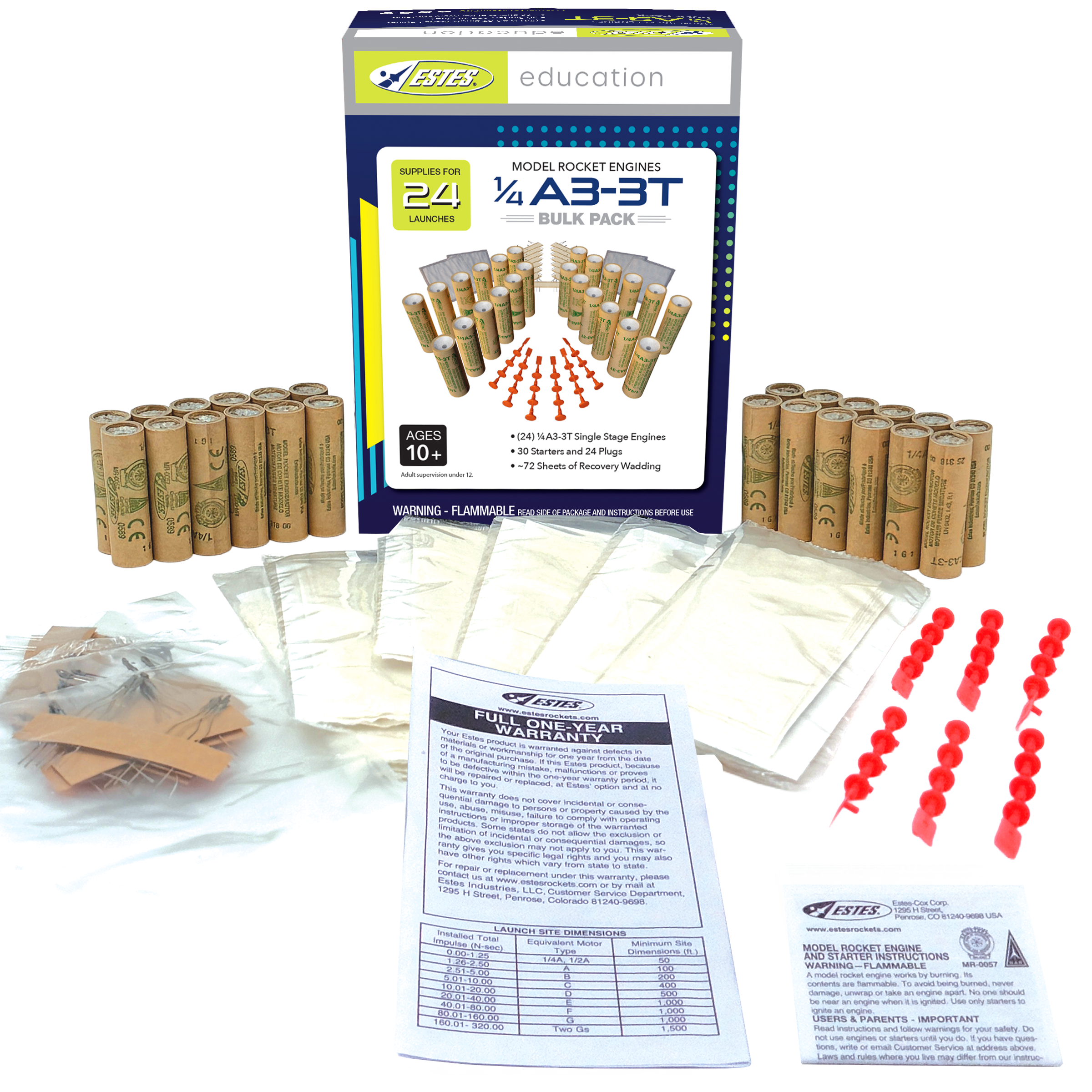 Estes 1/4A3-3T 13mm Model Rocket Engine Bulk Pack Contents