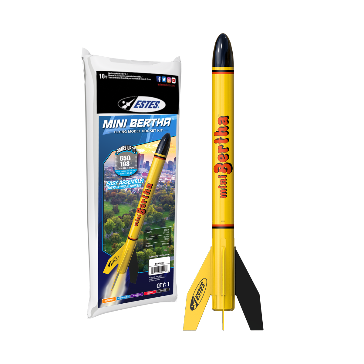 Mini Rocets Mini Bertha™ Model Rocket Kit - Beginner Friendly High-Flying Fun ...