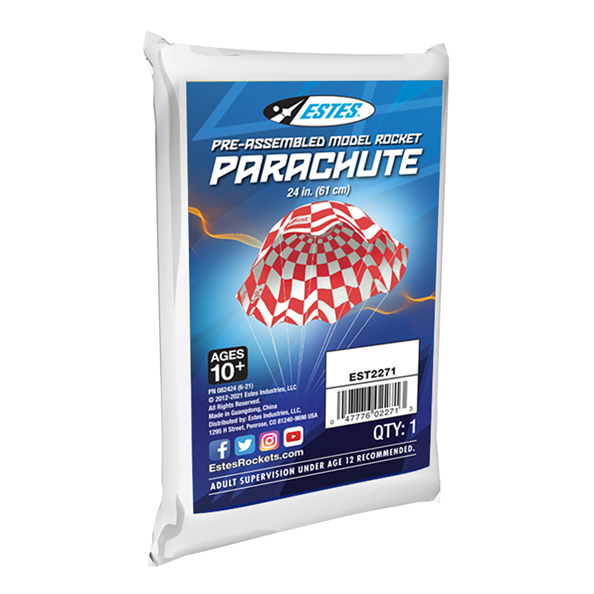 Estes 24 Inch Printed Parachute Package - Model Rocket Accessory