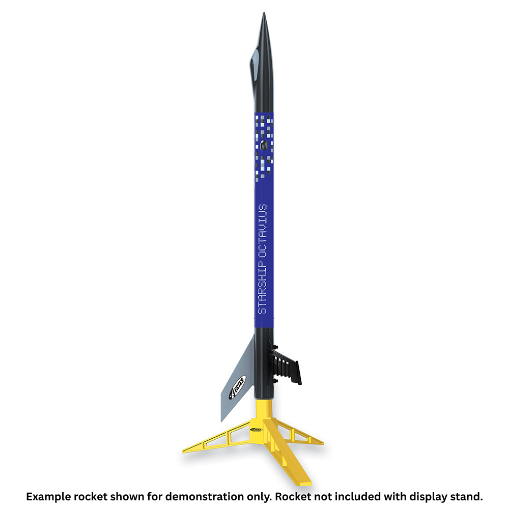 Model Rocket Display Stand with example rocket shown for demonstration. Rocket not included with display stand. 
