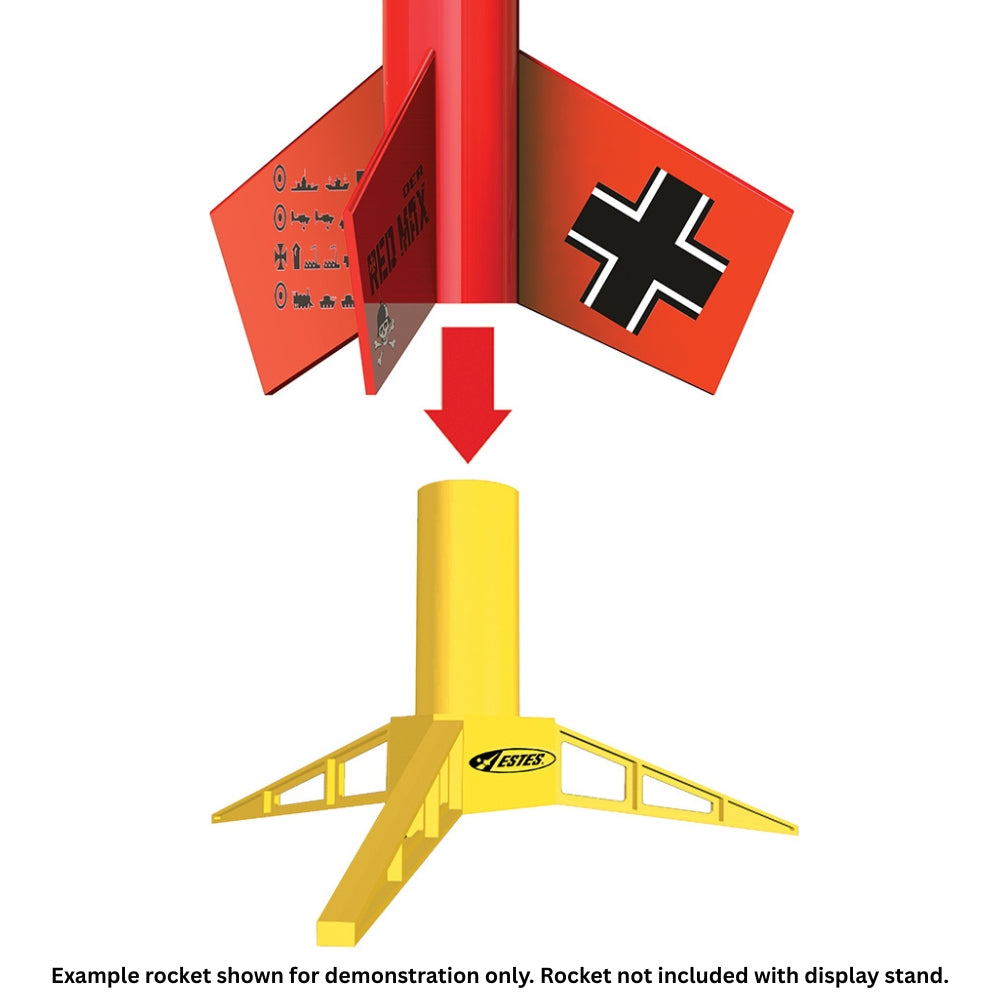 Model Rocket Display Stand with example rocket shown for demonstration. Rocket not included with display stand. 