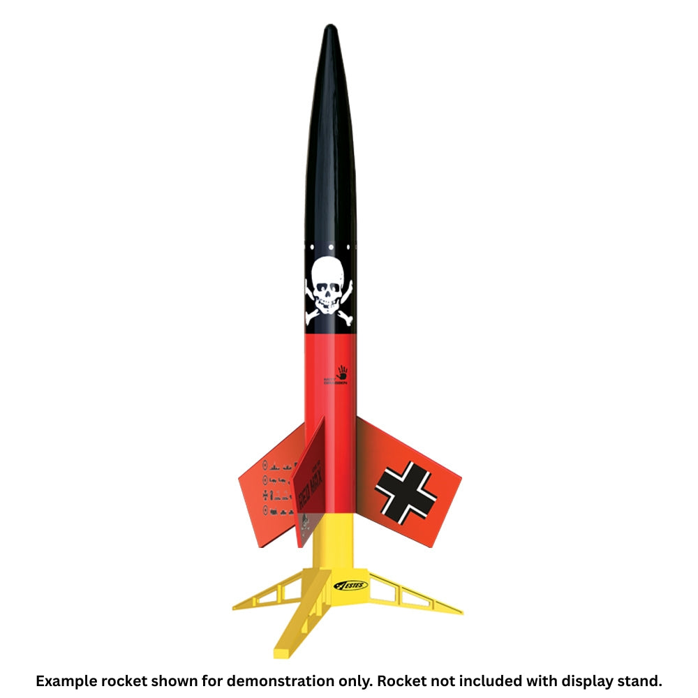 Model Rocket Display Stand with example rocket shown for demonstration. Rocket not included with display stand. 