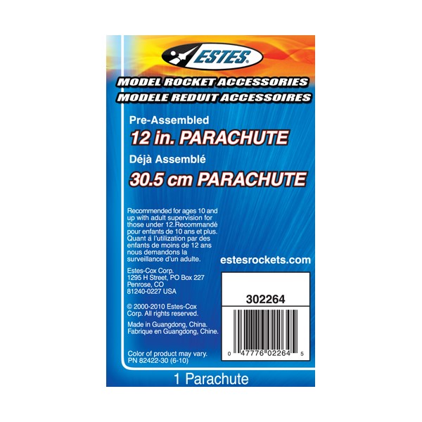 Estes 12 Inch Printed Parachute Package for Model Rocket Recovery