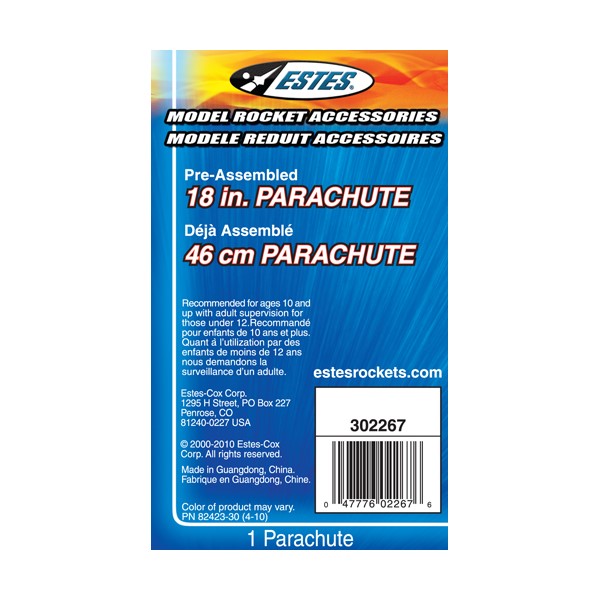 Estes 18 Inch Printed Parachute Package for Model Rocket Recovery