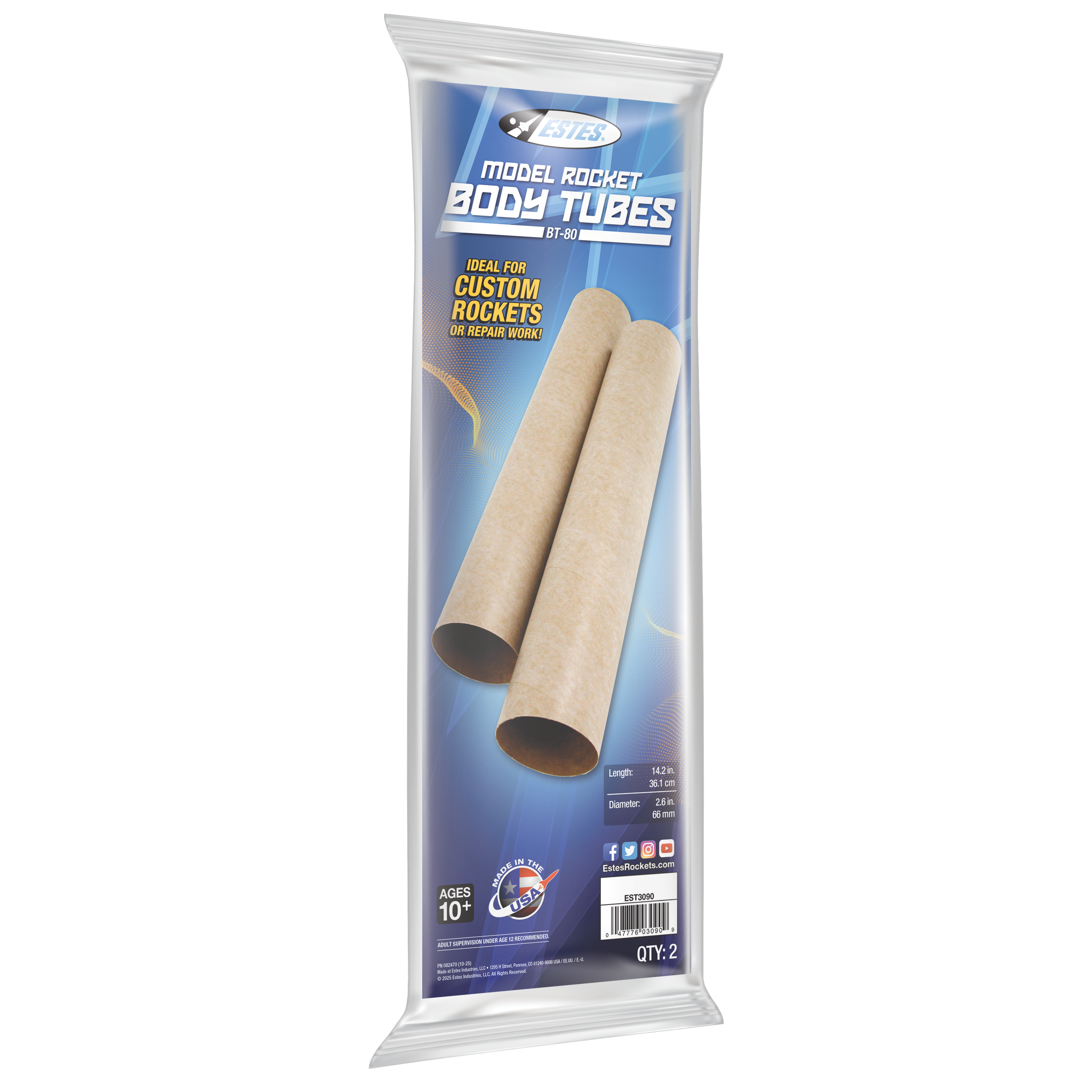 Estes BT80 Model Rocket Body Tubes - Ideal for Custom Rockets or Repair Work