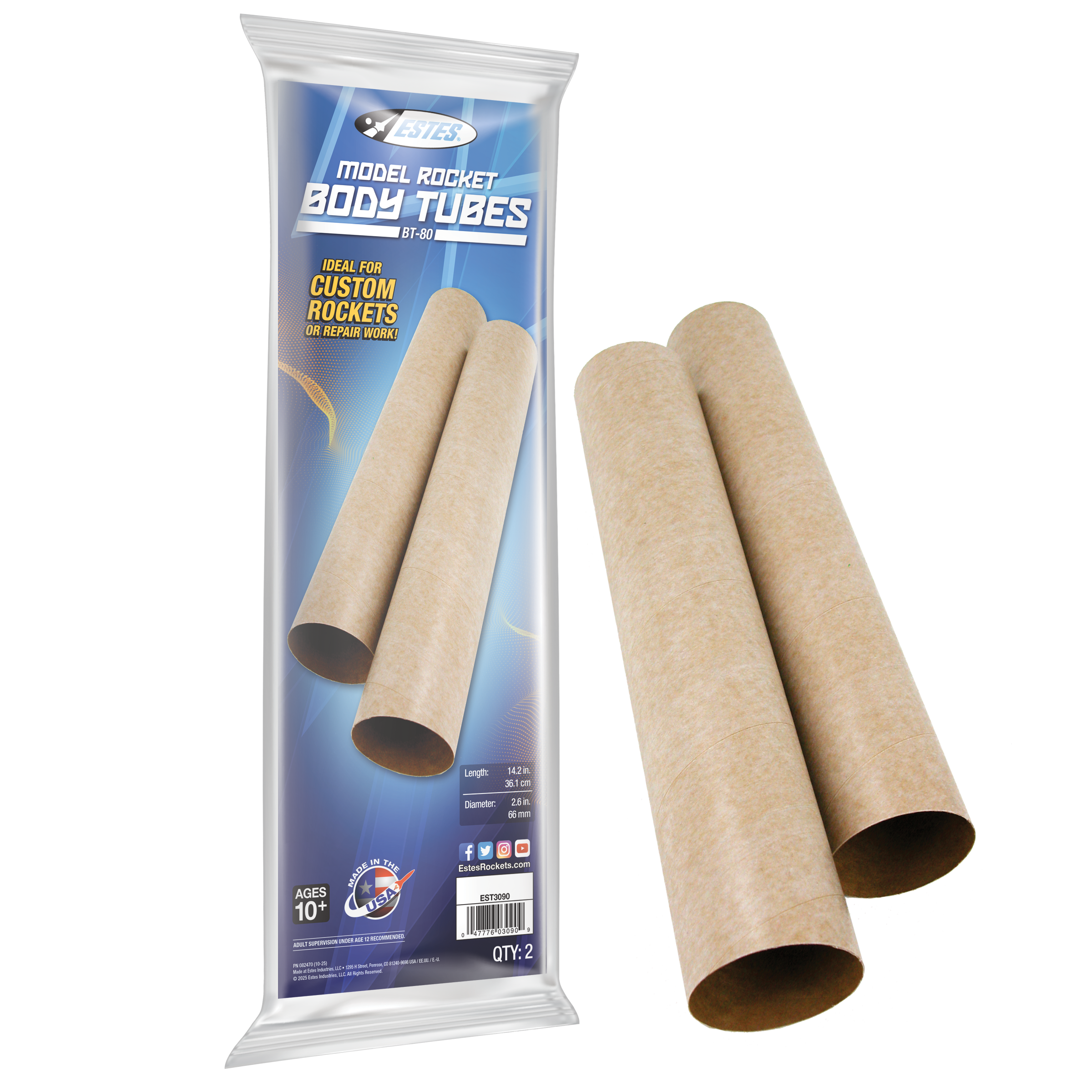 Estes BT80 Model Rocket Body Tubes - 2 Pack