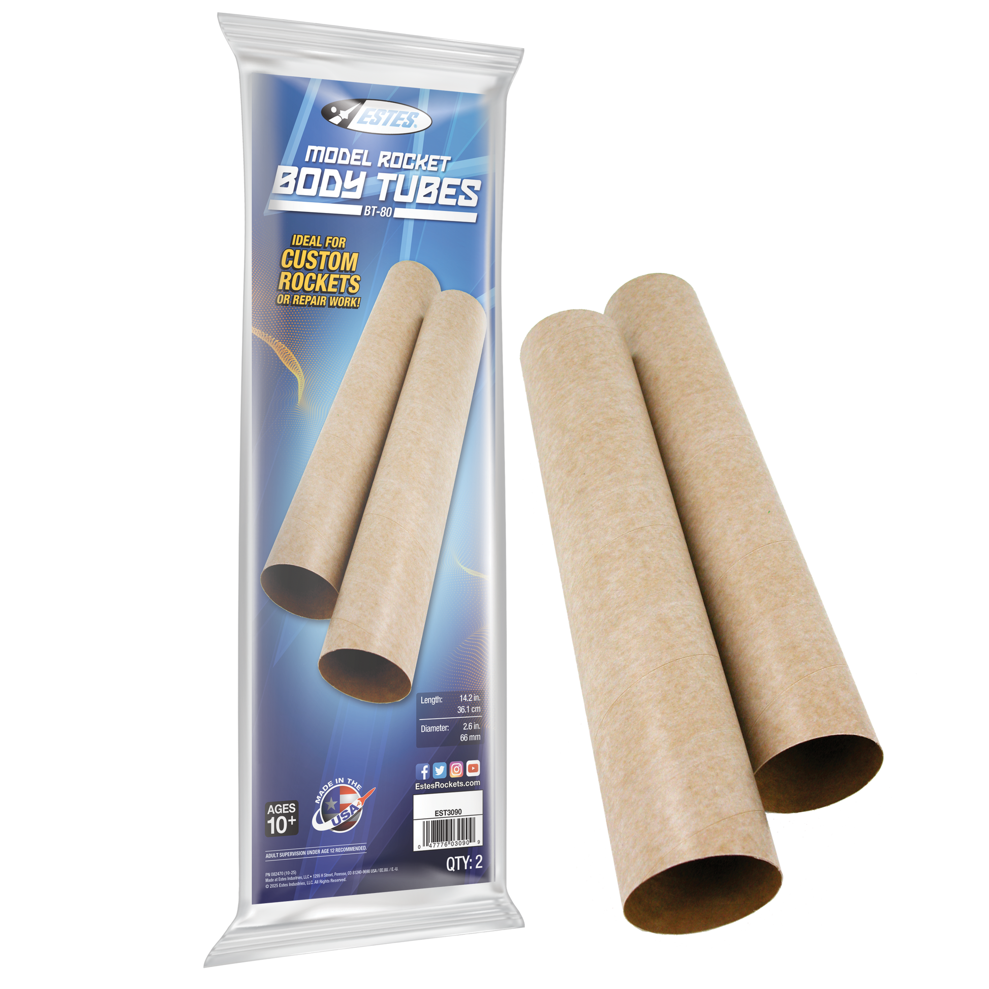 Estes BT80 Model Rocket Body Tubes - 2 Pack