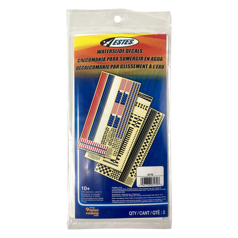 Estes Water Slide Decal Set - Model Rocket Building Accessory