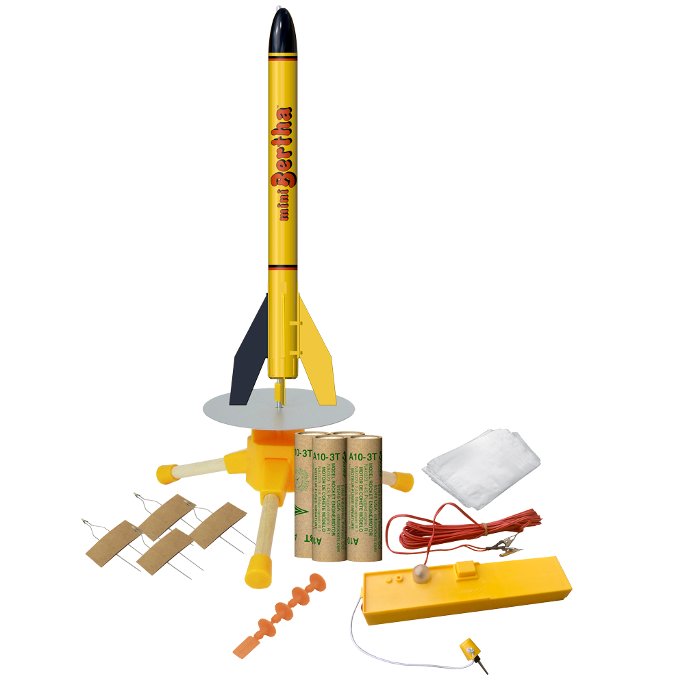 Estes Mini Bertha Starter Set Beginner Model Rocket Kit Contents with everything needed to launch 