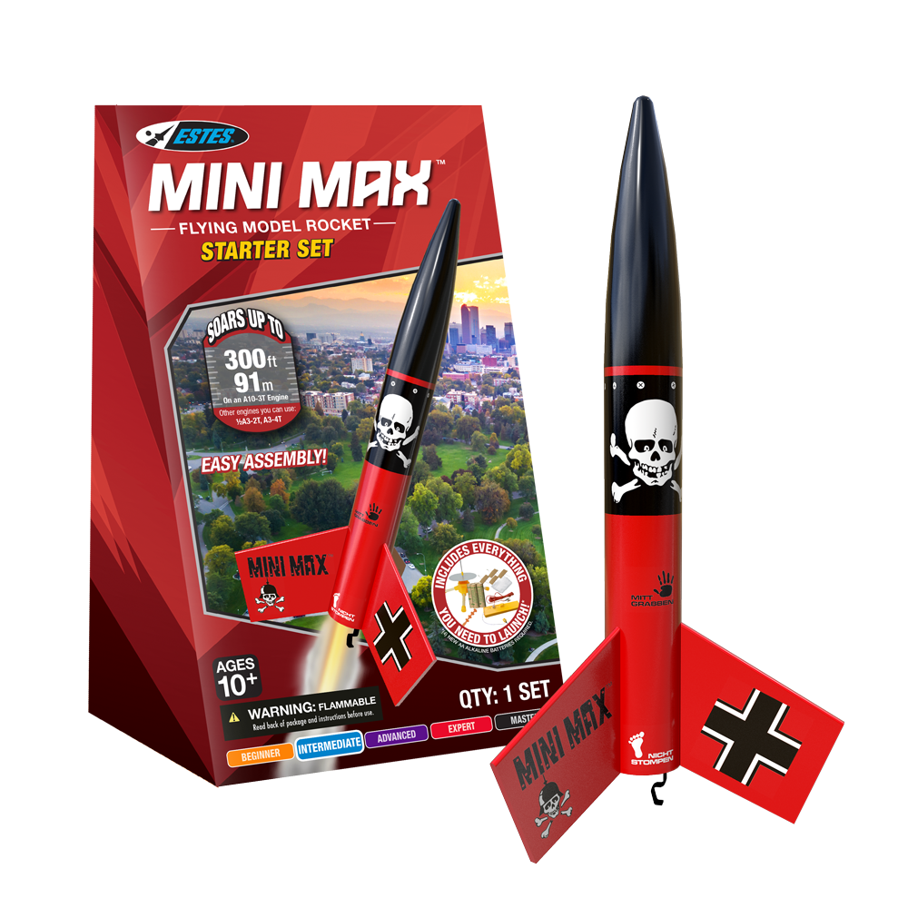Min8i Rockets Mini Der Red Max™ Starter Set | Beginner Model Rocket Kit | Estes Rockets