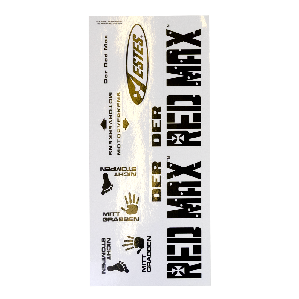 Estes Mega Der Red Max UV Vinyl Decal Sheet