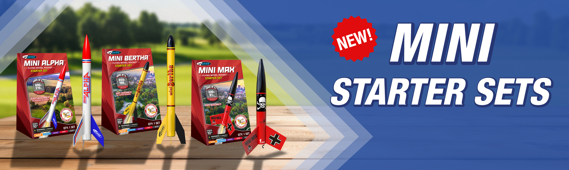 All New Estes Mini Model Rocket Starter Sets - Alpha, Bertha, and Der Red Max