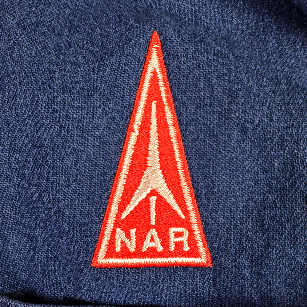 National Association of Rocketry Denim Shirt Embroidered Logo Up Close