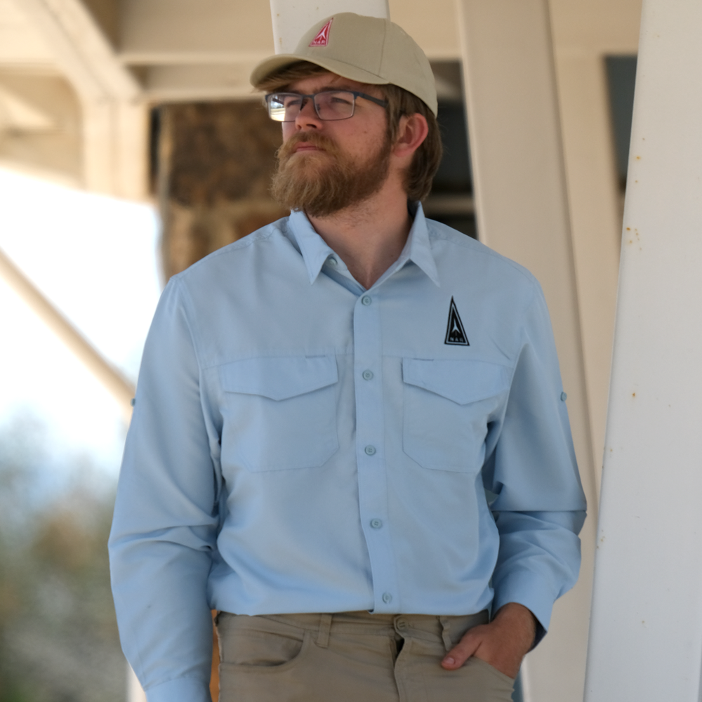 Man wearing a National Association of Rocketry UV Sun Shirt 