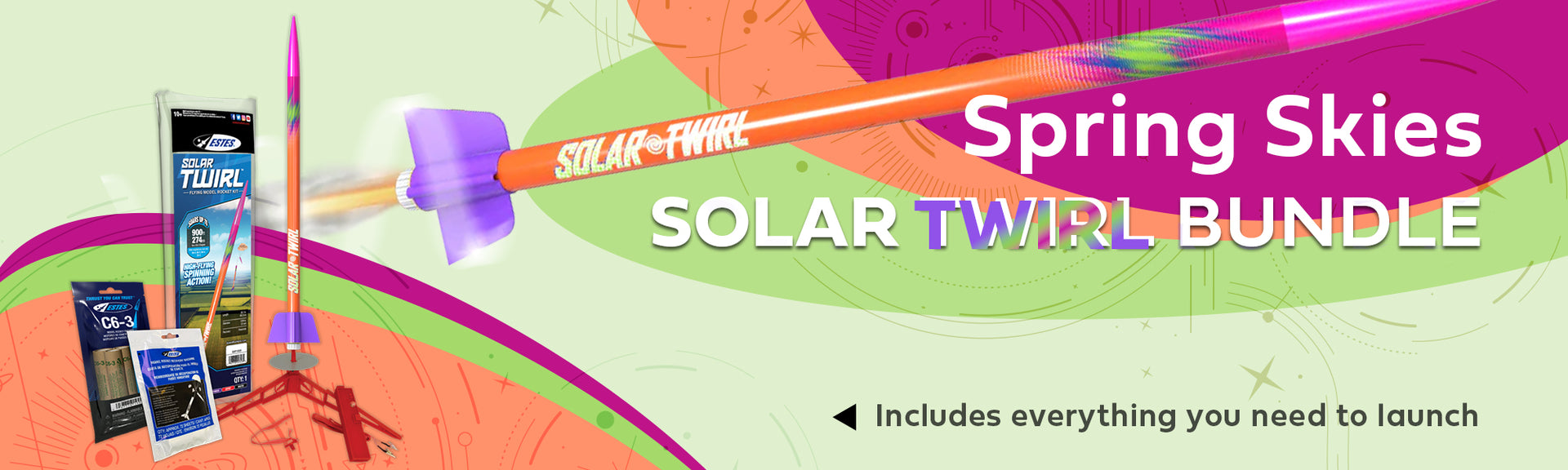 Estes Spring Skies Solar Twirl Beginner Model Rocket Bundle with Everything You Need To Launch