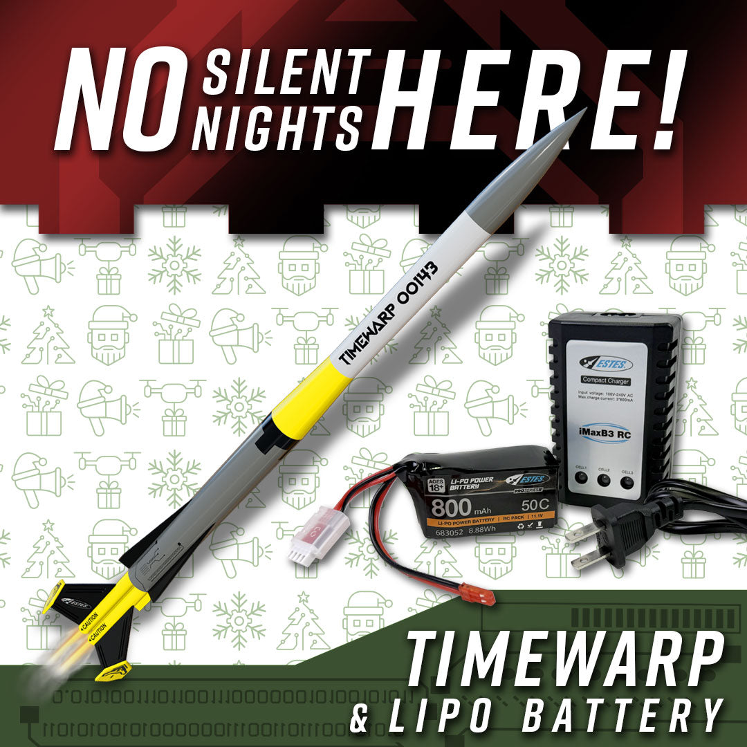 TimeWarp model rocket and Li-Po Power Battery Bundle Christmas Gift for model rocket enthusiasts