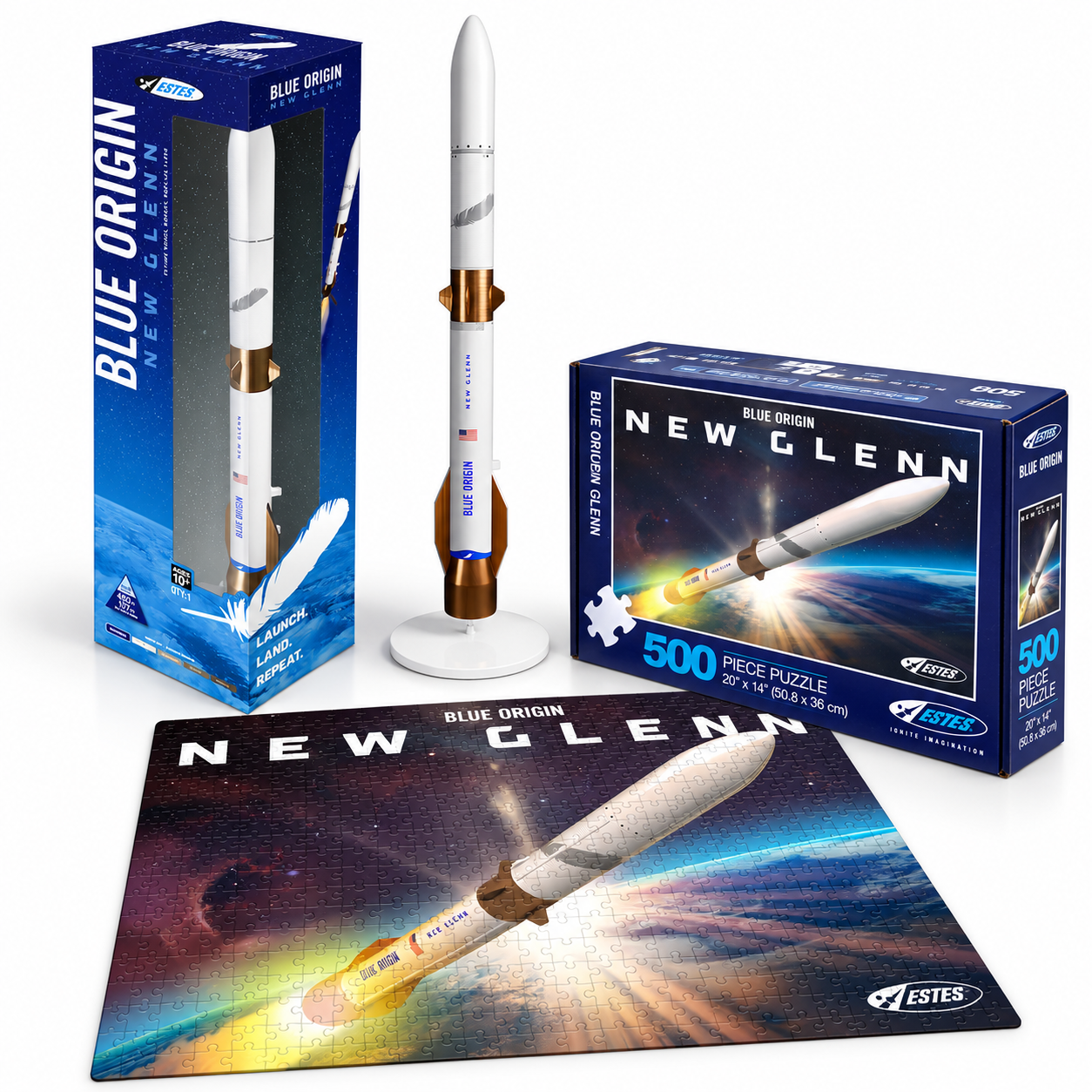 Blue Origin New Glenn Collector’s Bundle with Ready-to-Fly New Glenn Rocket and 500 Piece Puzzle