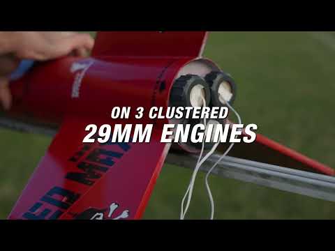 The Estes Mega Der Red Max Model Rocket with 3 Engine Cluster